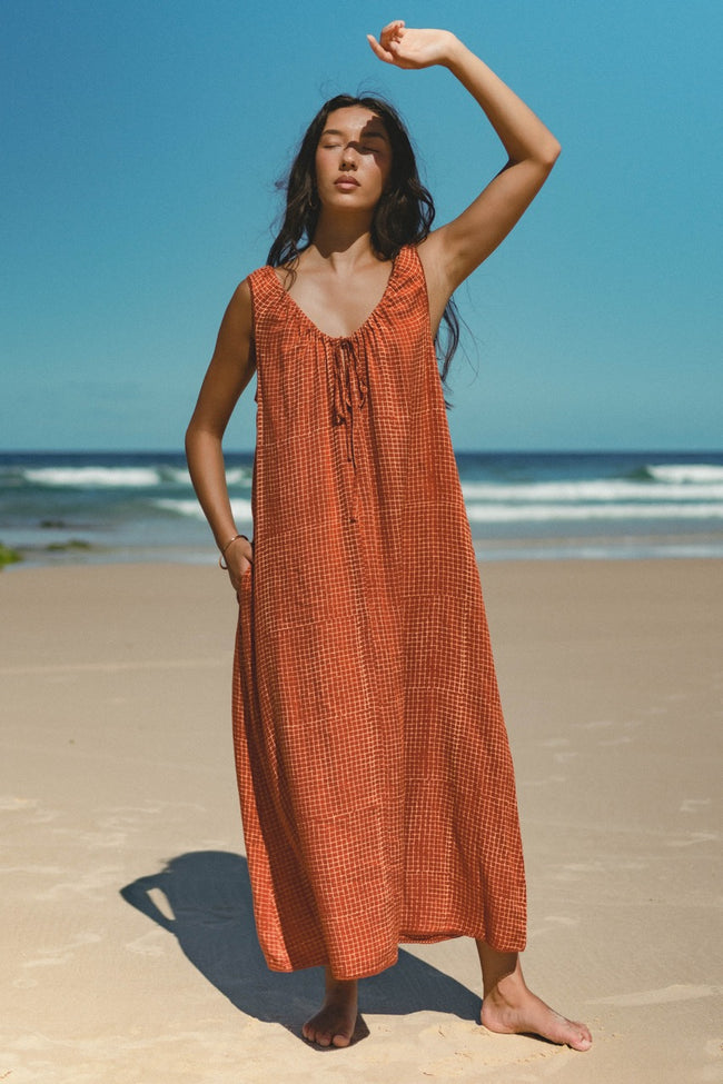 Freya Dress ~ Periwinkle Blue Plaid | Artisan Handwoven & Embroidered Dress DOI Freya Dress ~ Periwinkle Blue Plaid | Artisan Handwoven & Embroidered Dress DOI