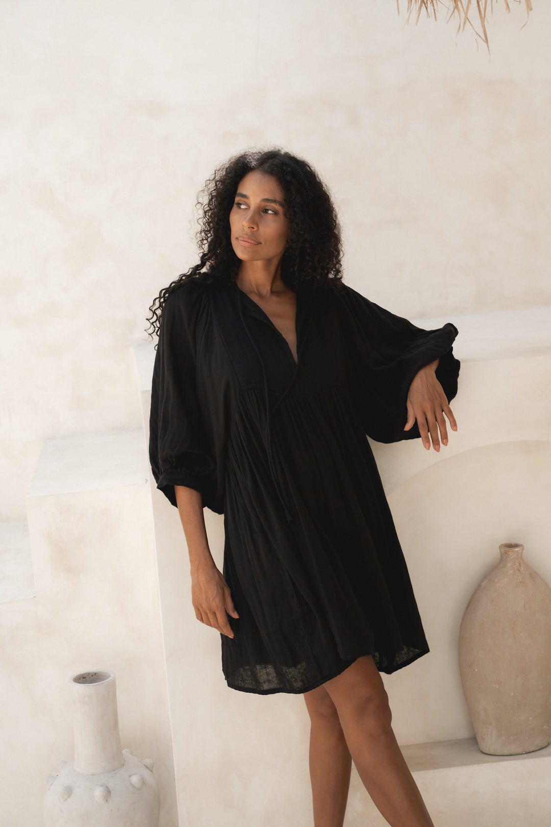 Kyra Mini Dress ~ Black Gauze